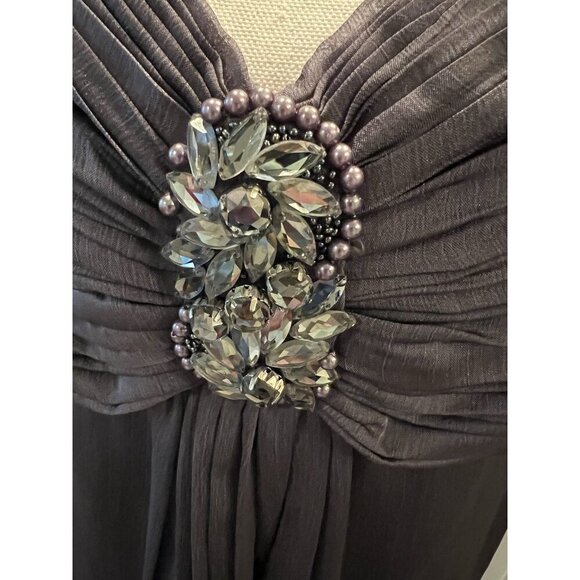 Adrianna Papell Occasions Dress SZ 16 Deep Silver-Gray Off-Shoulder Crystal Bead - Picture 6 of 10